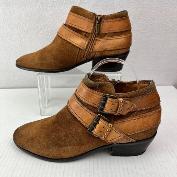 Sam Edelman Boots Womens 7 M Pippen Suede Brown Ankle Double Buckle Detail - Picture 3 of 14